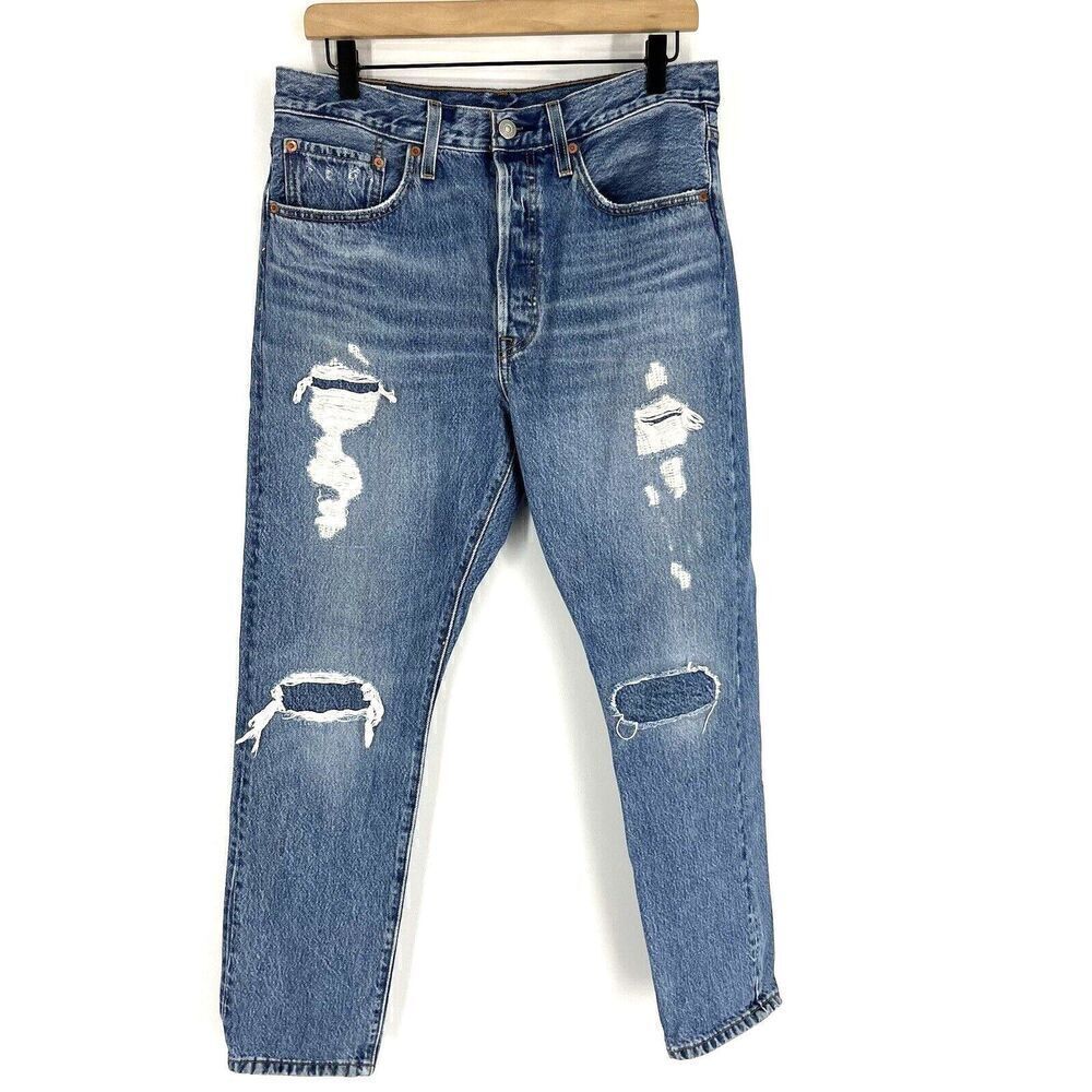 Levis Premium Jeans Size 30x28 Womens Big E 501 High Rise Skinny Leg Button Fly